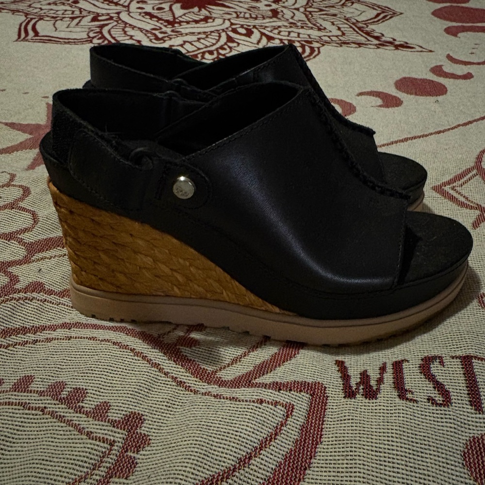 UGG Black and Tan Wedge Sandals